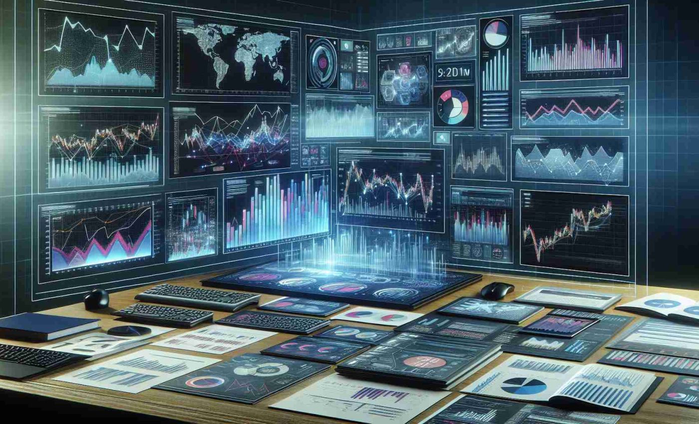 A high-definition, photorealistic image showing a Stock Market update. Display various trends and influences indicated on charts, graphs, and financial documents. Elements like fluctuating bar graphs, line charts, pie charts are seen spread across multiple screens in a high tech environment. Piles of reports and statistical documents are also seen on a desk, suggesting extensive research and analysis work. Note that this scenario does not include human figures.